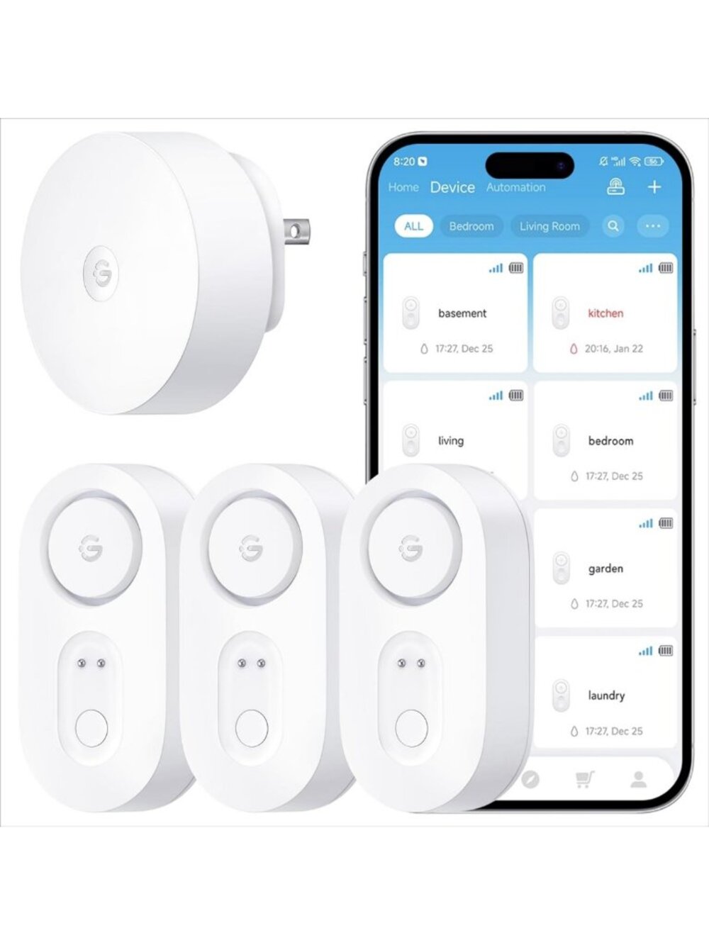 Smart Water Leak Detector with High Alarm - 3 Pack, Upgraded Home Safety Device